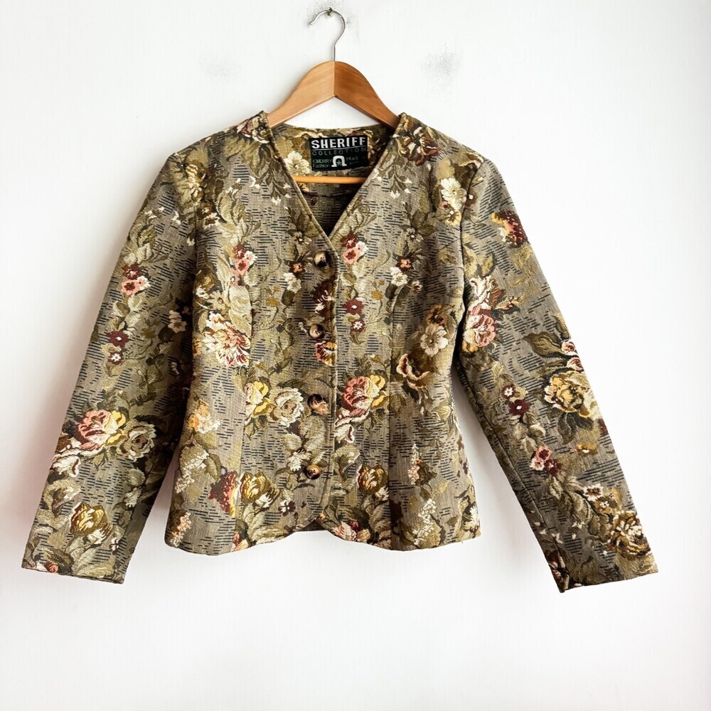 Vintage Sheriff Collection Couch Floral Tapestry Print Cropped Fitted Jacket S